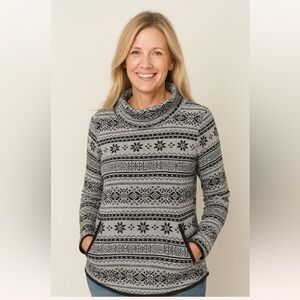 NWT Talbots Size Medium Gray/Black Long Sleeve Top